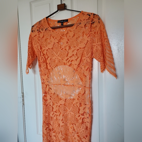 NWOT For Love & Lemons Orange Lace Midi Dress - Picture 8 of 9